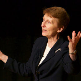 Helen Sharman, the first British astronaut and the first woman to visit the Mir space station, gives a talk at Caterham School.