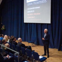 John Humphrys speaks at the CSS Bonarjee Evening at Caterham School, Surrey